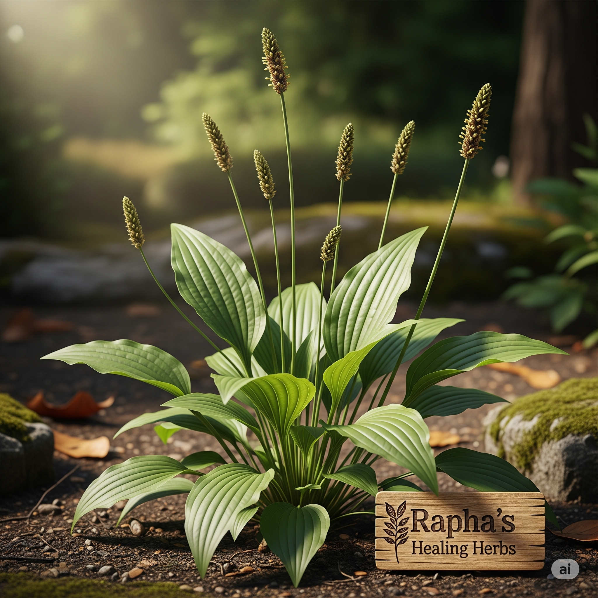 Narrow-leaf Plantain (Plantago lanceolata) Plant