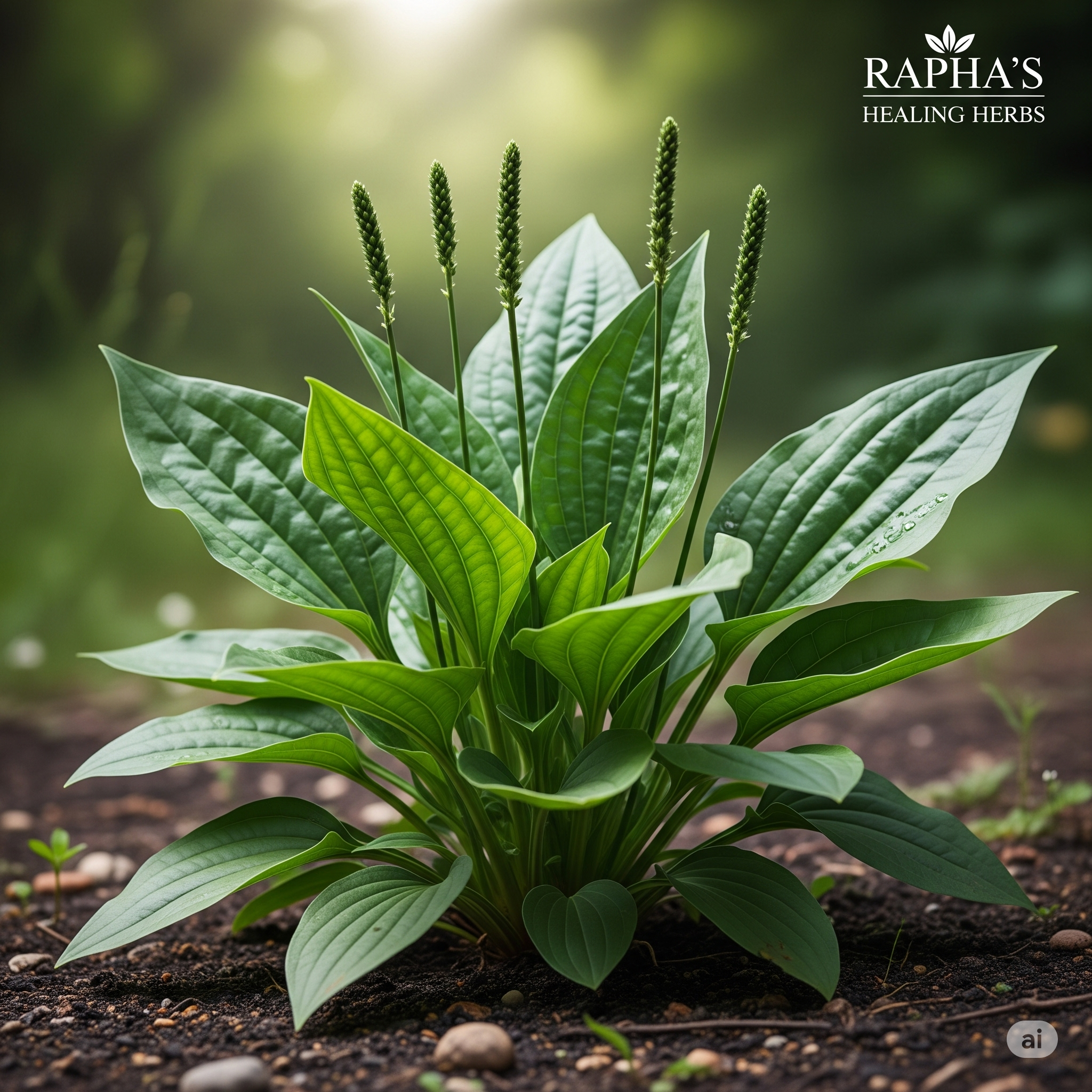 Broad-leaf Plantain (Plantago major) Plant